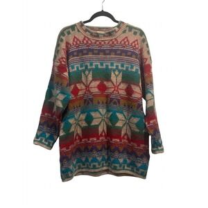 Vintage Needles & Yarn Fair Isle Geometric Knit Sweater USA Made Multicolor Med